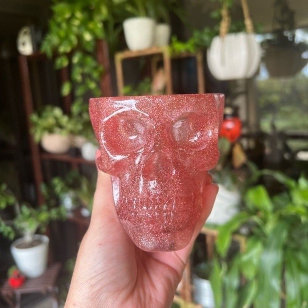 Dollskill Pink Glitter Epoxy Skull Planter